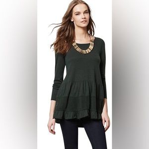 Anthropologie | Green Ruffle Sweater